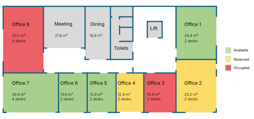 plan of office premises; available, occupied and reserved premises